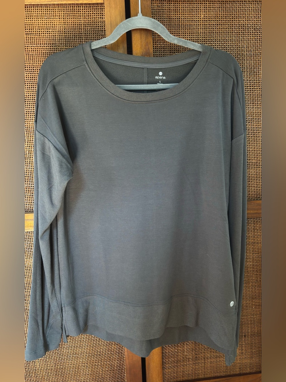 Apana Long Sleeve Crewneck Top in Dark Gray